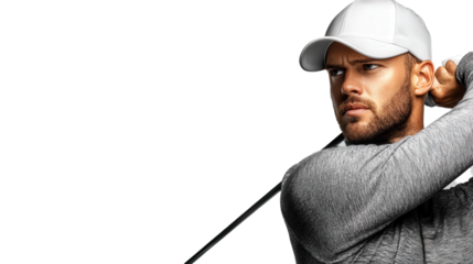 male golfer swinging a golf club driver, isolated, transparent, png, background
