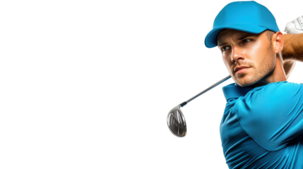 male golfer swinging a golf club driver, isolated, transparent, png, background