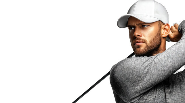 male golfer swinging a golf club driver, isolated, transparent, png, background