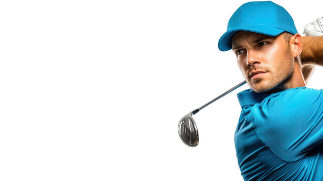 male golfer swinging a golf club driver, isolated, transparent, png, background