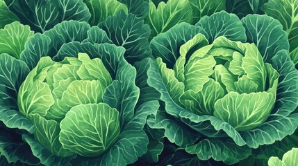 Obraz premium Lush green cabbages showcasing fresh vibrant leaves in a thriving agricultural setting on a farm or in a greenhouse environment