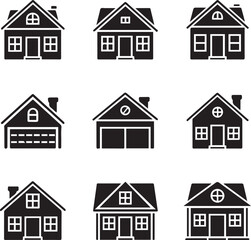 house icons set Flat design house set silhouette vector art of illustration