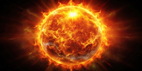 Fiery sun burning in a blaze , fiery, sun, fire, intense, heat, burning, orange, sky, flames, hot, energy, solar