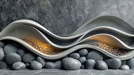 Obraz premium Curved concrete installation blends modern design with natural elements in an elegant interior setting