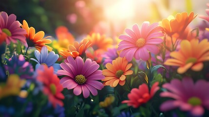 Fototapeta premium Vibrant flower field sunny garden nature photography outdoor scene
