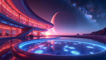 Zero-Gravity Recreation Center with Radiant Cosmic Views