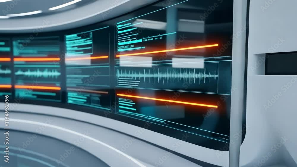 Poster Futuristic User Interface with Data Visualizations and AI Technology for High-Tech Applications