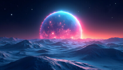 Panoramic Lunar Dome with Vibrant Celestial Skylines