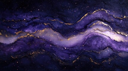 Fototapeta premium Cosmic waves of purple and gold swirl through the vastness of space creating an enchanting expanse of galactic beauty