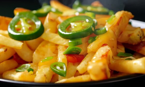 Spicy Cheese Fries with Jalape?os and Green Onions