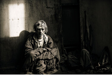 Lonely Child in a Dimly Lit Room