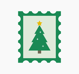 Christmas tree post stamp or picture isolated on white background. Vector illustration.