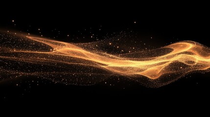 Fototapeta premium Glowing golden particles flowing through the air creating a mesmerizing abstract light and life design on a black background