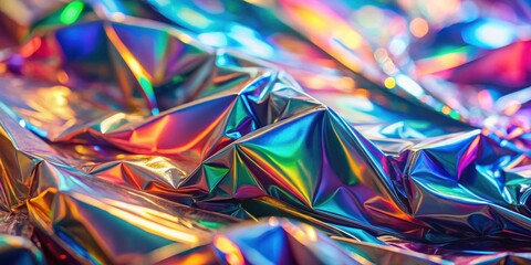 Fototapeta premium Abstract Shimmering Holographic Material Creates a Playful and Vibrant Visual Texture