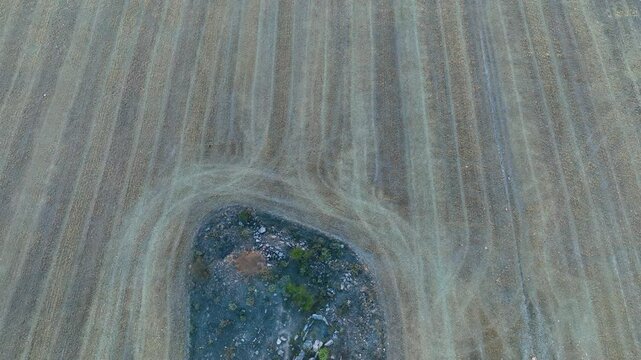 Dolmen of Portillo de las Cortes in Aguilar de Anguita. Aerial view from drone. Molina Alto Tajo Geopark. Alto Tajo Natural Park. Guadalajara. Castile la Mancha. Spain. Europe