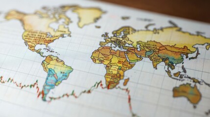 World map with financial graph overlay.