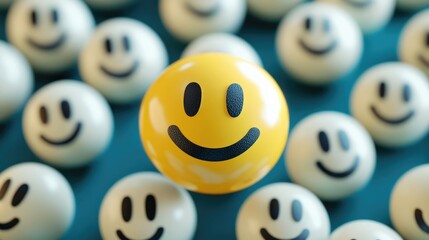 Positive emotion concept with smiley faces representing customer satisfaction feedback and mental well-being in a supportive environment