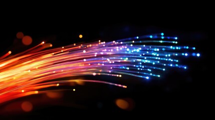 Abstract representation of fast internet connectivity with vibrant colorful light trails on a dark background showcasing digital technology.