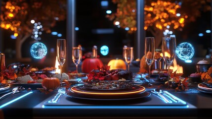 Futuristic Thanksgiving dinner table.