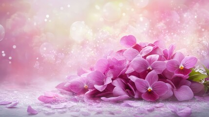 Obraz premium Vibrant bouquet of wild violet flowers with soft bokeh background creating a dreamy and delicate floral composition for nature themes.