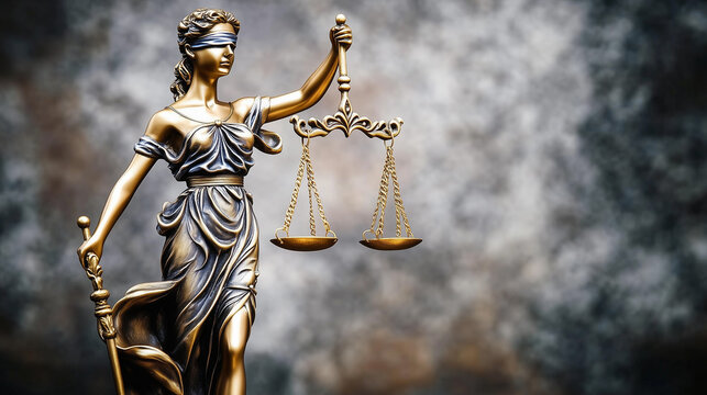 Statue of Lady Justice embodying legal and law concept, holding scales of justice, raw style artwork in 16:9 aspect ratio.