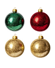 green, red, gold christmas balls isolated on transparent background 