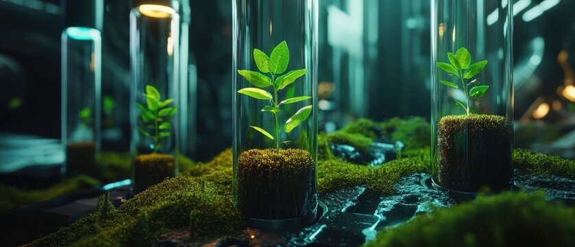 Plant growth experiment in a laboratory science environment close-up view exploring biotech innovations