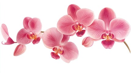 Delicate pink orchid flowers displayed in full bloom, showcasing intricate petals and vibrant colors against a clean background, botanical, nature, floral beauty.