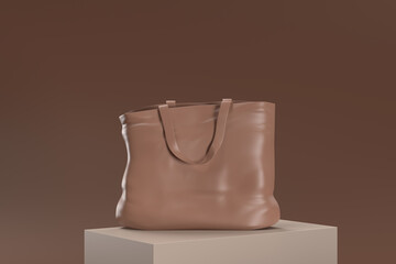A brown purse is sitting on a brown surface