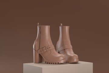 A pair of brown boots with a zipper on the side