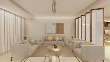 Contemporary 3D Render of a Spacious Living Room Interior
