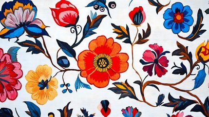 Vibrant Floral Embroidery Artistic Textile Design