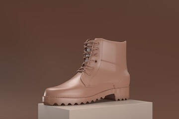 A shoe with a brown sole and a brown lace