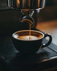 Espresso coffee poured into an elegant cup, minimalist design