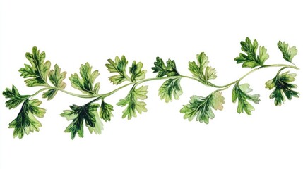 Obraz premium Fresh parsley leaves arranged neatly on a clean white background, highlighting vibrant green hues and intricate leaf textures, food, herbs, culinary use, natural ingredients.