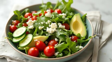 Fresh and Vibrant Salad with Avocado, Tomatoes, and Feta, Generative AI
