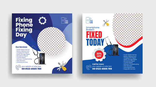 Phone repair and Electronics repair service shop social media banner ads or promotional repair service marketing web banner template design