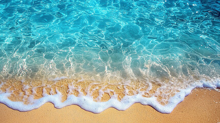 Obraz premium serene tropical beach scene featuring crystal clear turquoise water gently lapping against soft golden sand, evoking sense of tranquility and relaxation