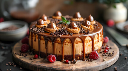 Decadent Chocolate Caramel Cake: A rich and decadent chocolate caramel cake, drizzled with a luscious caramel glaze and topped with chocolate shavings, is a visual and culinary masterpiece.