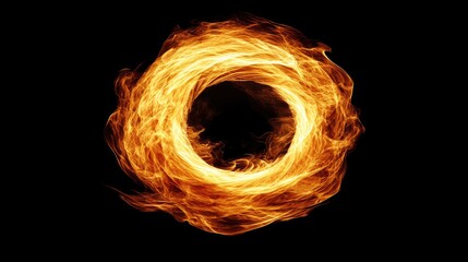 Circle of vibrant fire flames against a dark background creating a dramatic and captivating visual effect for various creative projects