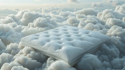 Obraz premium Mattress floating on clouds, dreamy sleep concept. (1)