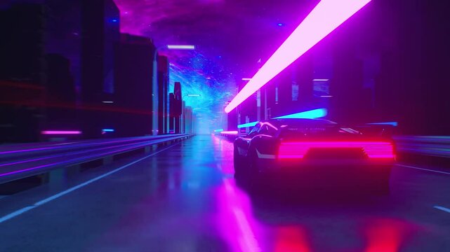 Cyberpunk Neon Road Driving Back Vj Loop
