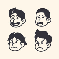 Retro cartoon man face pack 30s 50s 60s illustration character design with vintage style for logo, tshirt design illustration,merch design, sticker . smiley carichature with dope style