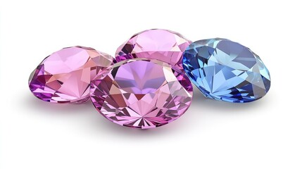 Fototapeta premium Colorful gemstones arranged elegantly on a white background showcasing their brilliance and clarity for jewelry and luxury themes.