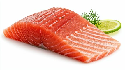 Fresh salmon fillet with lime and dill garnish