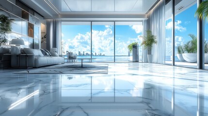 Fototapeta premium Luxurious modern living room with ocean view.