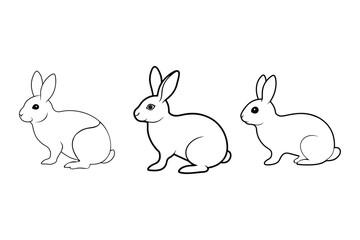 A set of rabbit line art vector illustration