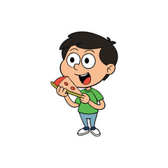 the boy is eating pizza