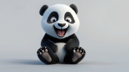 Adorable cartoon panda bear cub sitting, smiling.