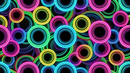 Abstract Background with a Colorful Array of Neon Rings and a Black Center